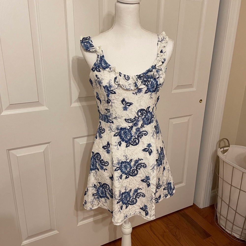 Blue & White Lace Floral Dress